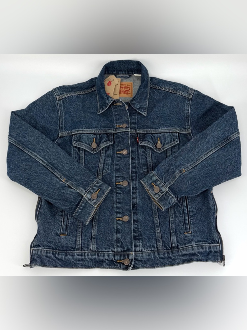 Levi’s Women’s Trucker Denim Jacket 74457 Side Zip Hem Blue L NWT - Picture 4 of 16